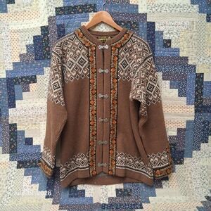 Vintage Nordstrikk Cardigan Fair Isle Norwegian Wool Sweater Womens Medium M/L